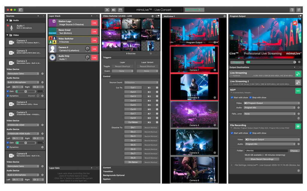 mimoLive concept multi camera switcher no numbers