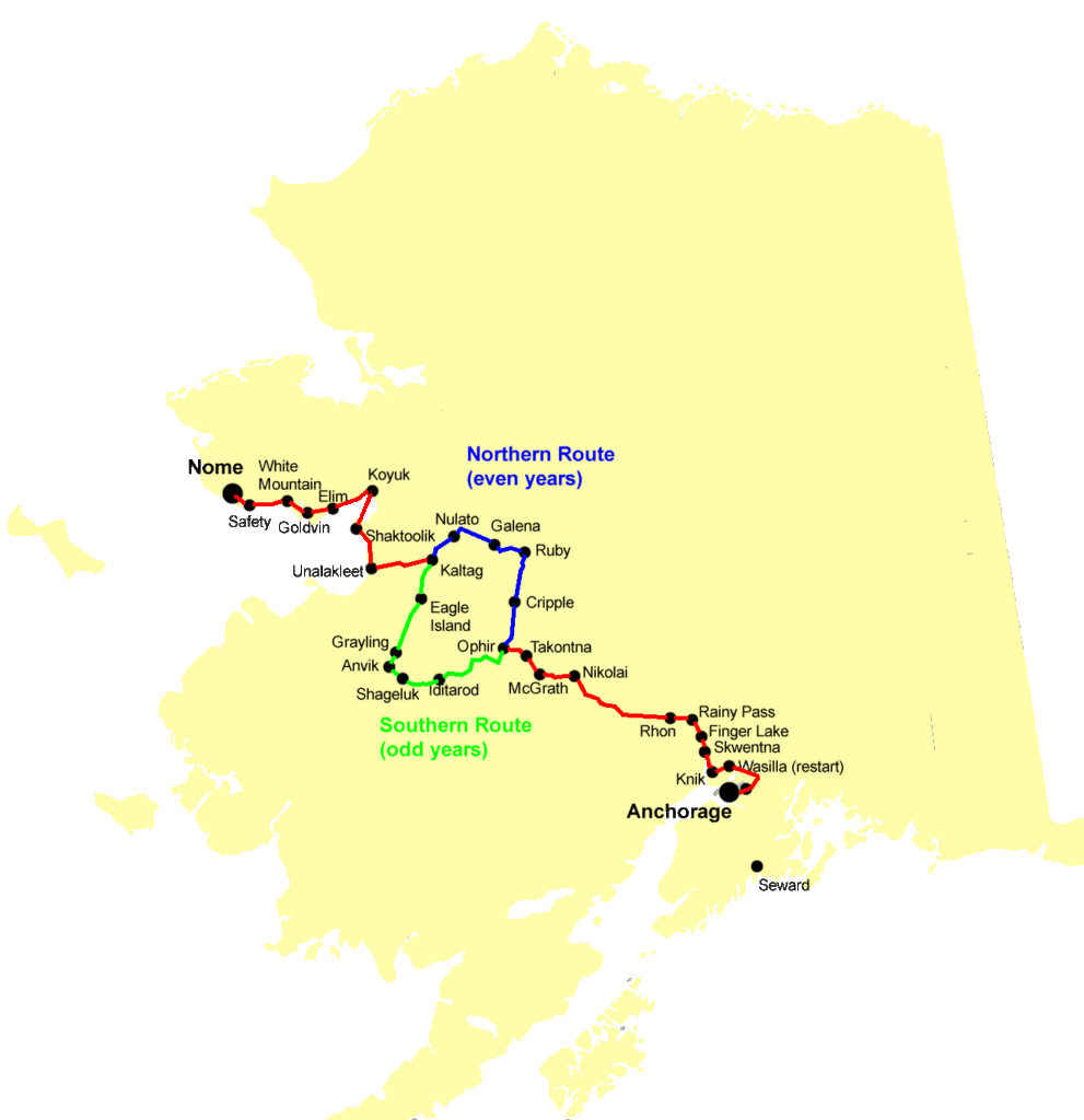 Alaska iditarod rutt