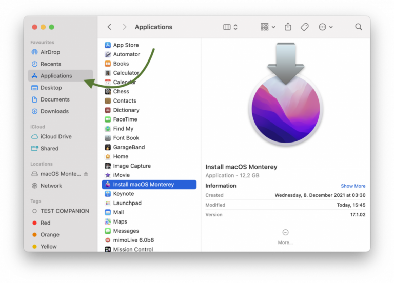 Installing macOS Monterey on an external drive mimoLive®