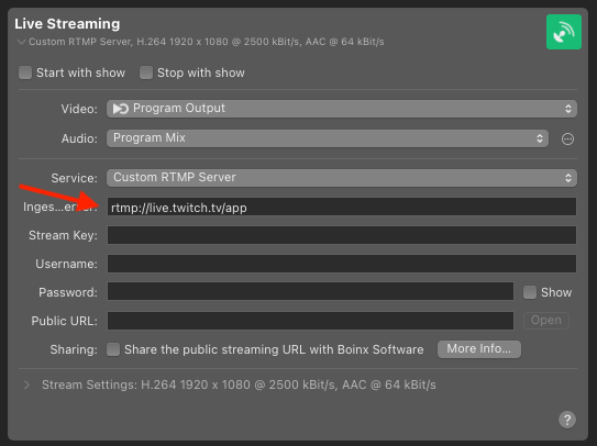 Connecting to Twitch via RTMP